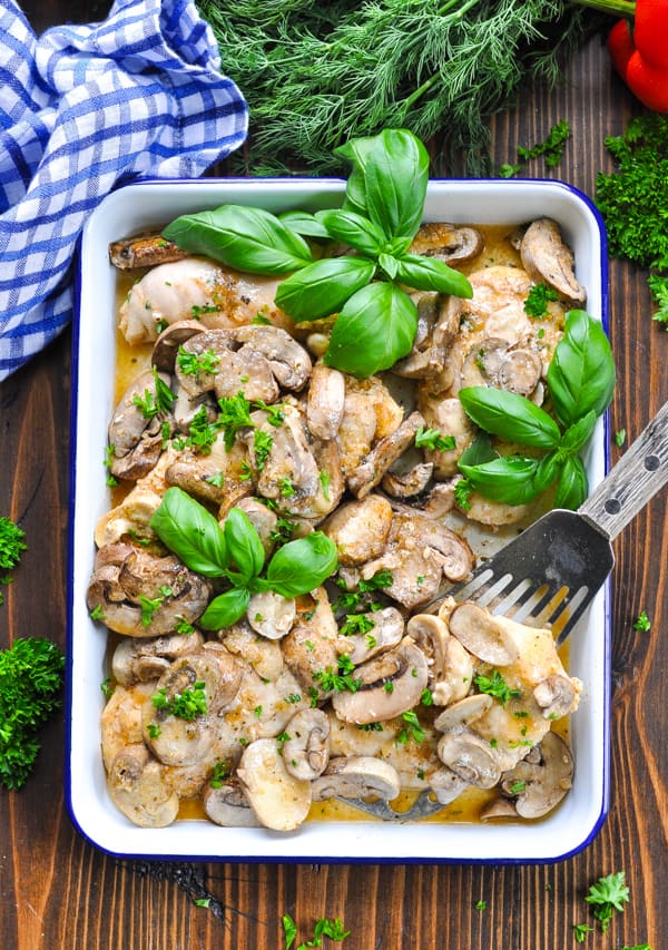 Chicken Breasts Baked on a Bed of Mushrooms